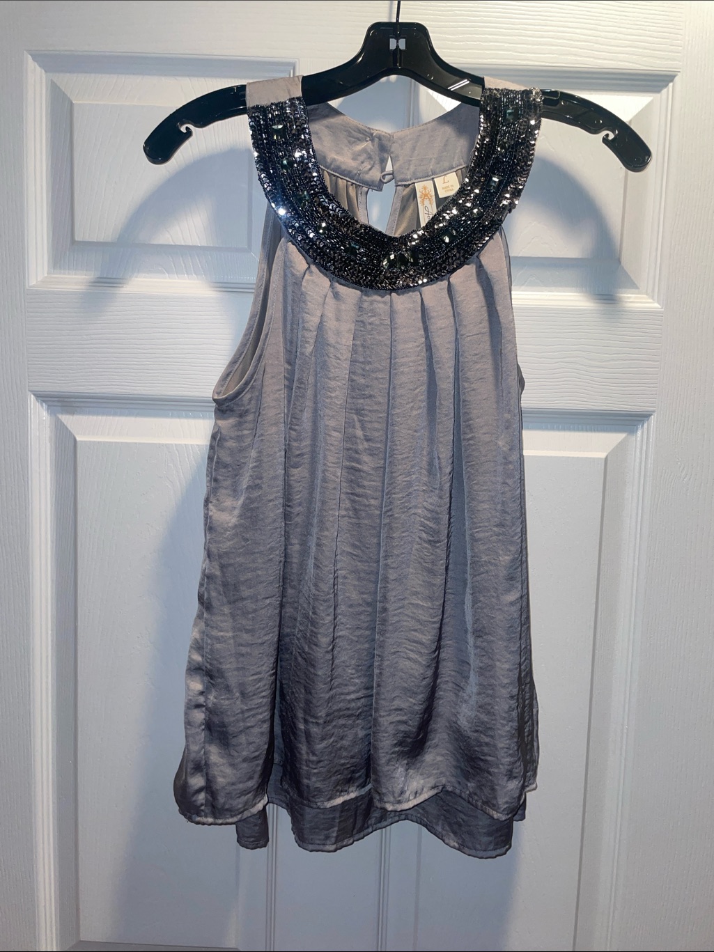 Adiva Beaded Sequin Collar Tunic - Silver Gray